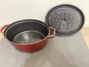 [自售 二手 ]法國Staub橢圓琺瑯鑄鐵鍋31cm-5.5L 酒紅色  免運 台中市