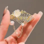 古風花朵扇子金屬髮夾 氣質甜美發卡 側邊夾 額頭劉海夾 小眾新款鴨嘴夾 漢服扇子頭飾邊夾 對夾 一字夾 大氣碎髮掰掰夾