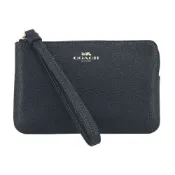 COACH 經典馬車燙金LOGO素面拉鍊手拿包(黑)
