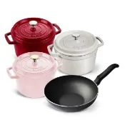 【STAUB】圓形琺瑯鑄鐵深鍋20cm+義大利製不沾炒鍋20cm(德國雙人牌集團官方直營)