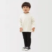 【MUJI 無印良品】幼兒雙面起毛半高領長袖T恤(柔白/灰白/米黃橫紋/煙燻黃橫紋/煙燻藍橫紋/深藍橫紋)