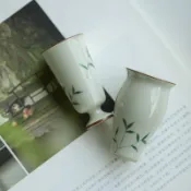 明知山 手繪 青竹 品茗杯 功夫茶具 陶瓷 聞香杯 小高足杯 喝茶 杯子 家用 茶道專用