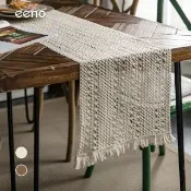 【eeno】棉線鉤編 鏤空花桌旗36×240cm流蘇餐桌巾 桌布檯布 長桌墊(CB006)