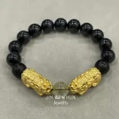 ⭐金文華珠寶銀樓⭐黃金9999 黃金串珠手鍊 純金貔貅串珠手鍊 招財串珠 雙貔貅串珠 黑曜石 男生串珠手鍊