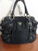 義大利製 Prada Nappa Gaufre 真皮 尼龍 皺褶包 手提包 側背包