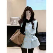女式無袖風衣休閒翻領雙排扣馬甲配束帶秋季外套背心