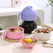 洛陽牡丹  泡麵碗大號拉麵碗拌麵碗小麥秸稈餐具套裝瀝湯六件套