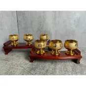 (店+)弘喧 砂金高腳杯 案桌 供奉 招財進寶 敬茶杯 禮佛 拜神 祖先杯 神明杯 陶瓷 禮佛 金杯 供茶 貢杯 觀音