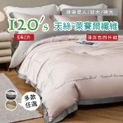 棉花糖屋-Tencel 頂級120支天絲【藍莓之約】 萊賽爾纖維 雙人/加大/特大薄床包舖棉兩用被四件式床包組
