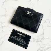 Chanel 黑色小羊皮革口金包 中夾 銀包 短夾 皮革包 中古包 二手