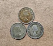 銀幣 錢幣 紀念幣 南非1959、1955、1956年3便士小銀幣通走401264