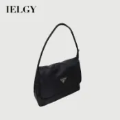 IELGY 黑色百搭手提包復古腋下包 時尚尼龍斜背包