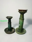 民國 老油燈 燭臺 石灣窯 綠釉，釉色瑩潤，一個小飛皮一個底7393