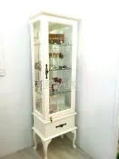 台中　☆可愛小舖家具傢飾精品☆美韓南法式古典鄉村風洗白色單門單抽玻璃層板展示櫃店面陳列收藏品可上鎖精品櫃　頂端頭燈已裝好
