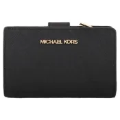 MICHAEL KORS- 金LOGO防刮皮革釦式拉鍊短夾(黑)