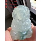 緬甸天然A貨翡翠冰種飄藍花微放光立體觀音