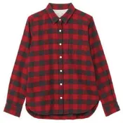 【二手 九成九新】《MUJI 無印良品》男女適用 男版XS 有機棉 法蘭絨 格紋 長袖襯衫（紅色 大格紋)