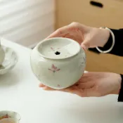 觀策器 隱草木灰 純手繪 粉蘭花 陶瓷 茶渣缸 水盂缸 家用 廢水缸 建水 茶具 茶道 茶藝 茶席 茶台擺件