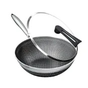 (店+)【鼎匠】新升級無鉚釘316不鏽鋼炒鍋★鈦黑立體雙面蜂巢32cm(不沾煎鍋抗菌/可立玻璃蓋/不挑爐具/導熱快)