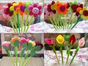 6款花朵絨毛筆任選~玫瑰花 海芋 向日葵 鬱金香 蓮花.結婚禮小物二次進場聖誕節禮贈品