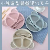 熱銷款🔥E37 嬰幼兒吃飯餐盤 小熊造型餐具 湯匙 叉子 湯勺 小熊 小麥餐具 兒童碗 飯碗 餐盤 餐具 盤子 吃飯 碗