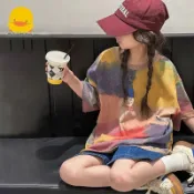 黃色小鴨女童短袖t恤夏季新款中大童女孩夏裝兒童裝半袖t上衣 女童短袖上衣 兒童短袖 短袖上衣 女童上衣 短袖t恤