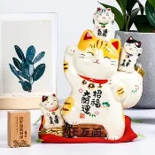 日本藥師窯招財貓招福開運儲蓄罐大號陶瓷擺件開業結婚生日禮物