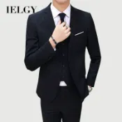 IELGY 男式休閒西裝新郎外套男士西裝男套裝三件式 大尺碼