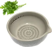 協貿國際日用品生活館 陶器去葉器碗和大蒜刨絲器，二合一手工陶瓷廚房工具，有7種孔徑，適用於羽衣甘藍和香草