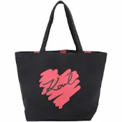 KARL LAGERFELD K/HEART 卡爾 塗鴉愛心草寫字母雙面手提/肩背帆布托特包(黑x滿版印花)