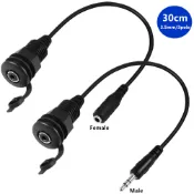 立體聲 3.5mm 音源線｜螺紋固定嵌入式安裝｜公/母對母｜牆插/地插面板 音訊插座｜防水防塵｜0.3米｜適用房車/遊艇