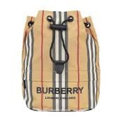 BURBERRY 黑字LOGO尼龍束口收納水桶包(典藏米)