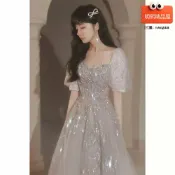 明熙精品屋 【在逃公主】晚禮服裙 婚紗 宴會禮服 主持禮服 法式宮廷風 氣質名媛 夏季新款 2025新款 一字肩收腰大裙擺 高級感定製