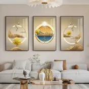 (店+)【優品匯】特價清倉 背景墻裝飾三聯畫60*80cm 鋼化晶瓷面高清掛畫 鋁合金畫框壁畫 裝飾畫 最後一件