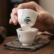 台灣現貨手繪蘭花白瓷茶具茶杯主人杯單個陶瓷功夫小茶杯聞香杯喝茶品茗杯