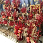 「叁宅室」仿真紅果樹 發財果 冬青果 吉祥果 銀信葉 紅色花材 過年插花 年宵花 福桶材料 金錢樹 家居裝飾 過年桌花