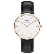 【DW Daniel Wellington】黑色皮革腕錶 DW00100036 36mm 現代鐘錶