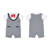 (店+)【雪倫小舖】男寶寶滿月西裝 新生兒包屁衣 爬服 寶寶短袖哈衣 抓周禮服 收涎小西裝 灰色款