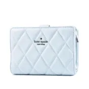 KATE SPADE 絎縫菱格紋對開釦式中夾-晴空藍