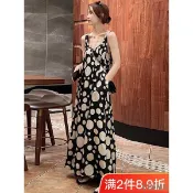 LINNA大尺碼洋裝 大尺碼連衣裙 加肥大碼胖妹妹法式高級感顯瘦露背吊帶連衣裙女夏季無袖長款裙子