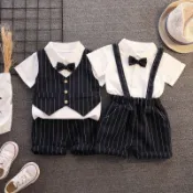 男童週嵗禮服西裝 抓週生日宴花童 三件組閤套裝 1-3嵗