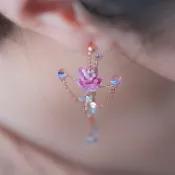春轉花陀緋寒櫻鍍14K金925純銀耳環