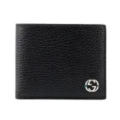 【GUCCI 古馳】610464 經典LOGO荔枝牛皮男用對開短夾(綠色)