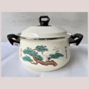 二手-早期經典理想牌::老松鶴鳥/松鶴延年琺瑯雙耳附蓋 鐵鍋/湯鍋 #復古懷舊#古物收藏