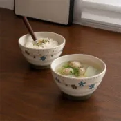 【簡餐擺盤】復古陶瓷吃飯小碗家用新款高顏值米飯碗釉下彩餐具特別漂亮碗盤子 家用碗盤 加厚耐熱飯碗盤子 家用餐碗餐盤