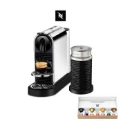 【Nespresso】CitiZ Platinum(不鏽鋼金屬色)膠囊咖啡機奶泡機組合/贈咖啡組