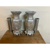 尺3 錫花瓶 錫製 龍鳳四季 漆線 安金  神桌用品 佛具 宗教 錫器 敬神 拜拜 含內膽 擺宴 宴王