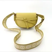LOEWE GATE MINI檸檬黃 緹花帆布肩背帶