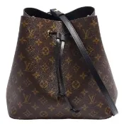 【Louis Vuitton 路易威登】M44020經典Neonoe系列Monogram帆布印花牛皮鑲飾束口斜背/肩背水桶包(黑色)