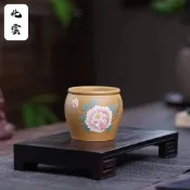 【化雲】宜興原礦紫砂杯紫砂茶葉罐一物兩用醒茶罐可杯子可茶倉全手工泥繪